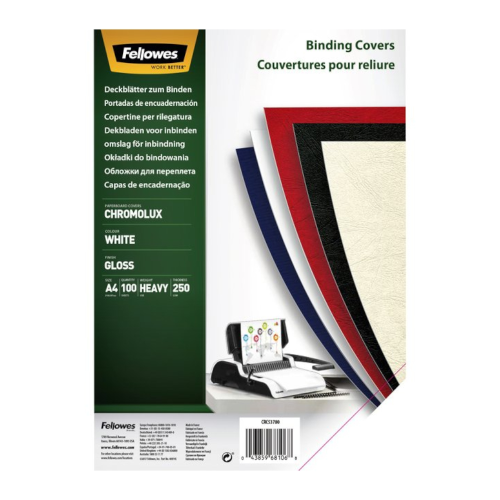 Capa Encadernação A4 250g Cartão Cromolux 1 Face Branco 100u , Fellowes , 1721013 , 8019152801948